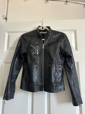 Bernardo Black Leather Moto Zip Jacket